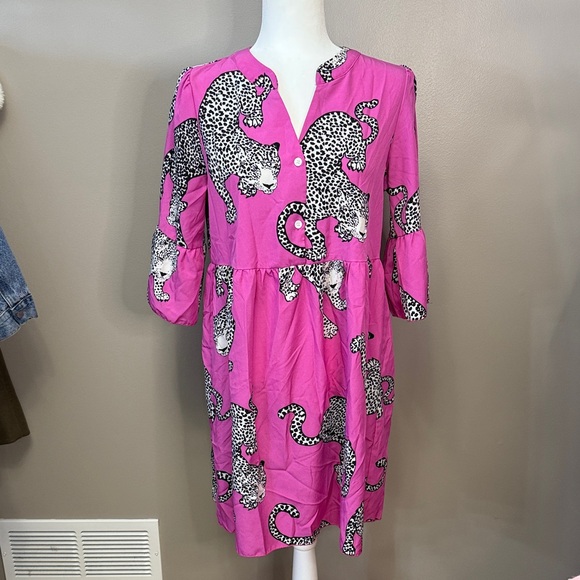 SHEIN Pink and Black Leopard Print Dress - Picture 1 of 4